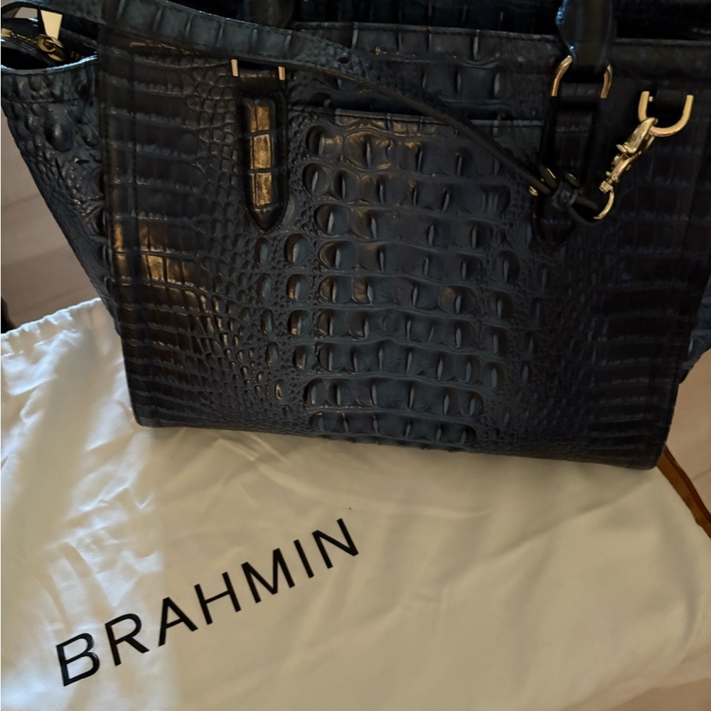 Brahmin Dark Blue Crocodile Embossed Women's Bag